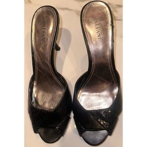 Alfani Snakeskin Mule Open-Toed Black Heels